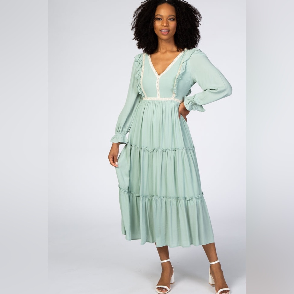 PinkBlush sage long sleeve tiered midi dress nwot - Picture 3 of 5